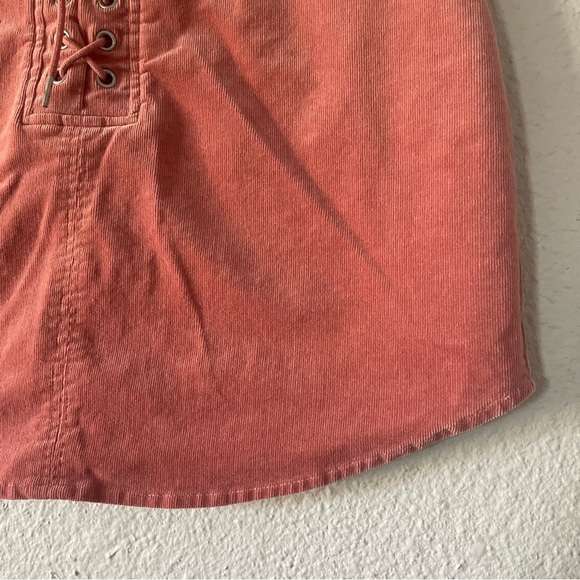 Forever 21 Corduroy Lace Up Mini Skirt Ladies M Pink Coquette Stretch Fall EUC - Picture 5 of 10